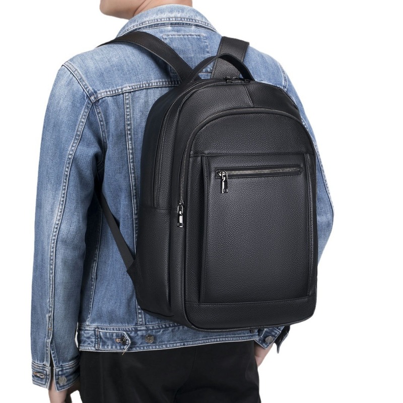 Genuine Leather Backpack - Leather double shoulder male bag computer
