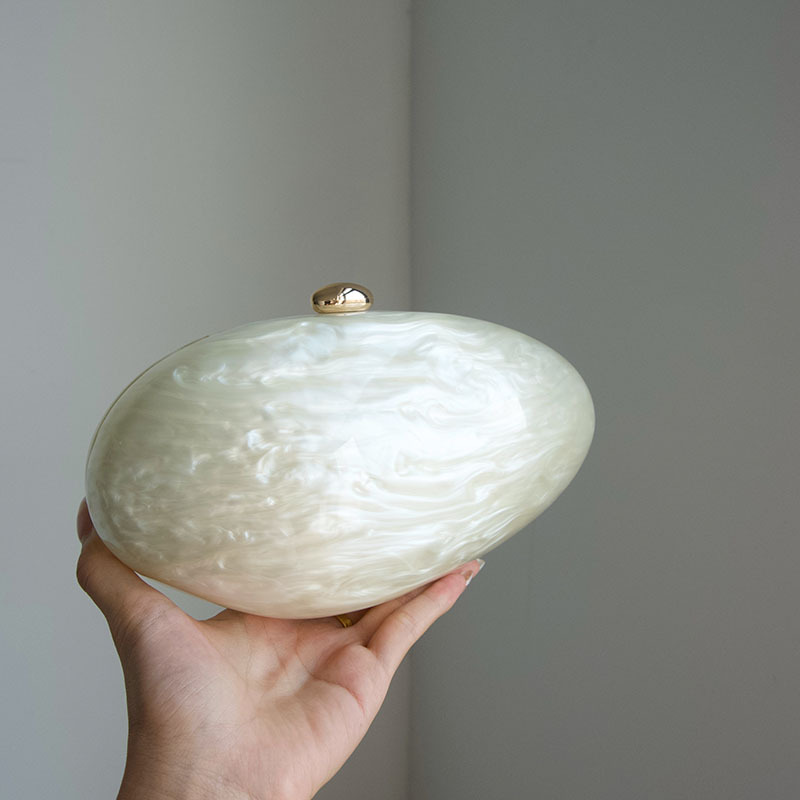Luxury Bags Cute - Oval Marble Beige Shell Acrylic Luxury