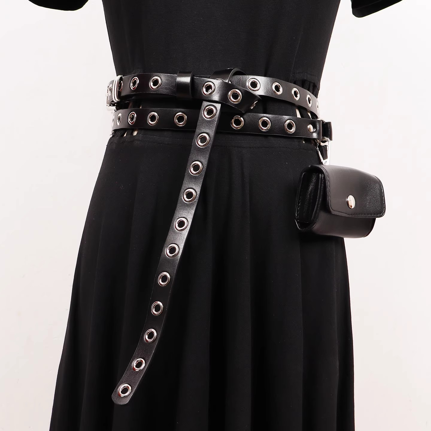 Belt Bag Leather Wide - Women's Runway Fashion Genuine Leather Black