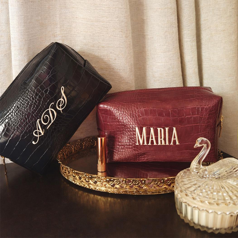 Luxury Bags Vegan - Embroidered Croc Makeup Bag Personalized Vegan