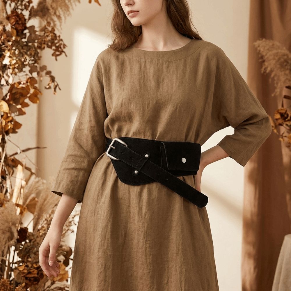 Belt Bag Leather Wide - Fashion PU Pin Buckle Waistband Wide