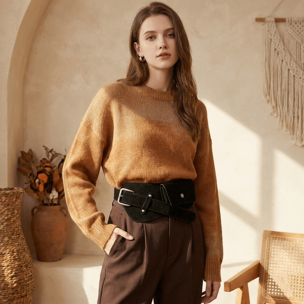 Belt Bag Leather Wide - Vintage PU Pin Buckle Waistband Wide