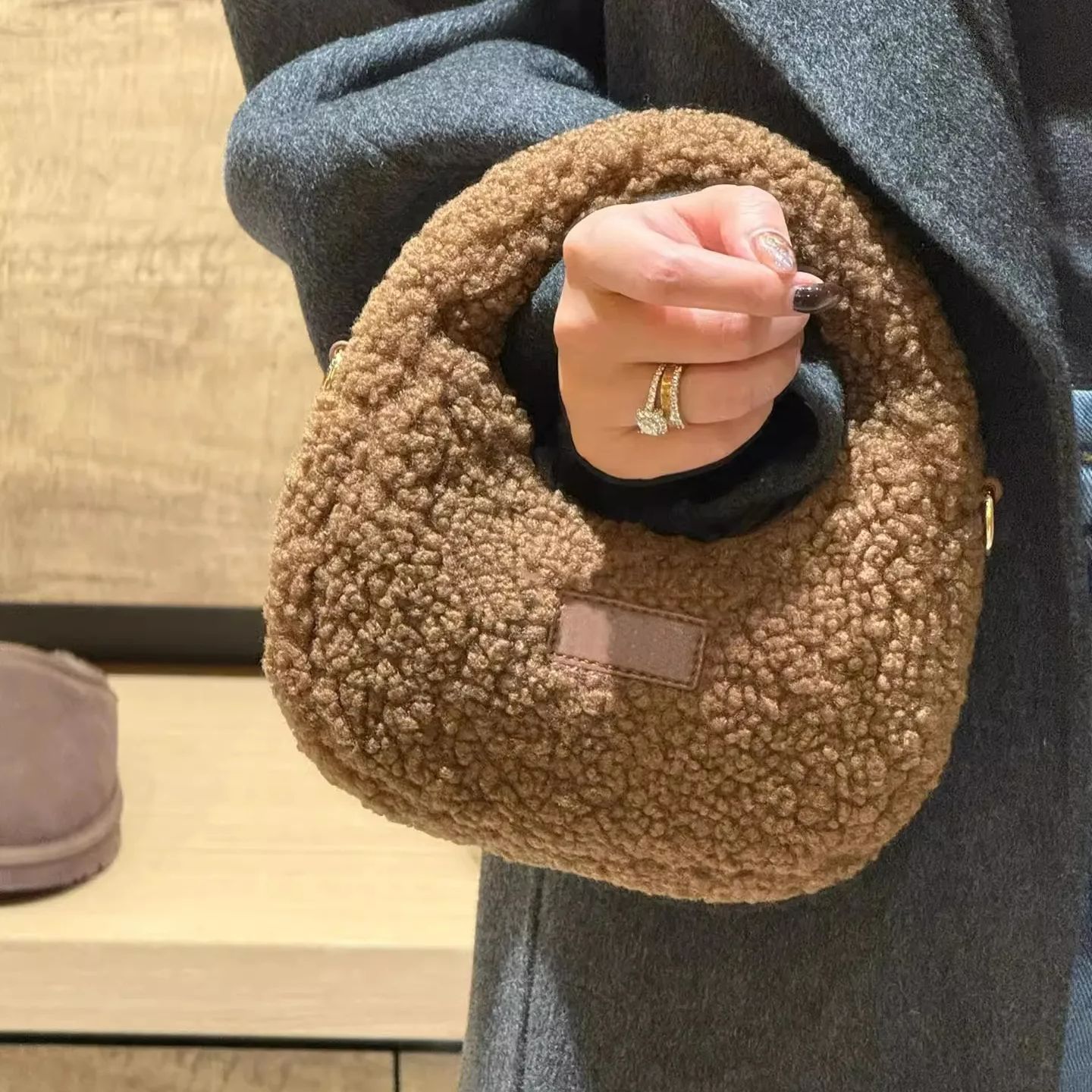 Half Moon Design Lamb Wool Han - Half Moon Bag Suede review and price