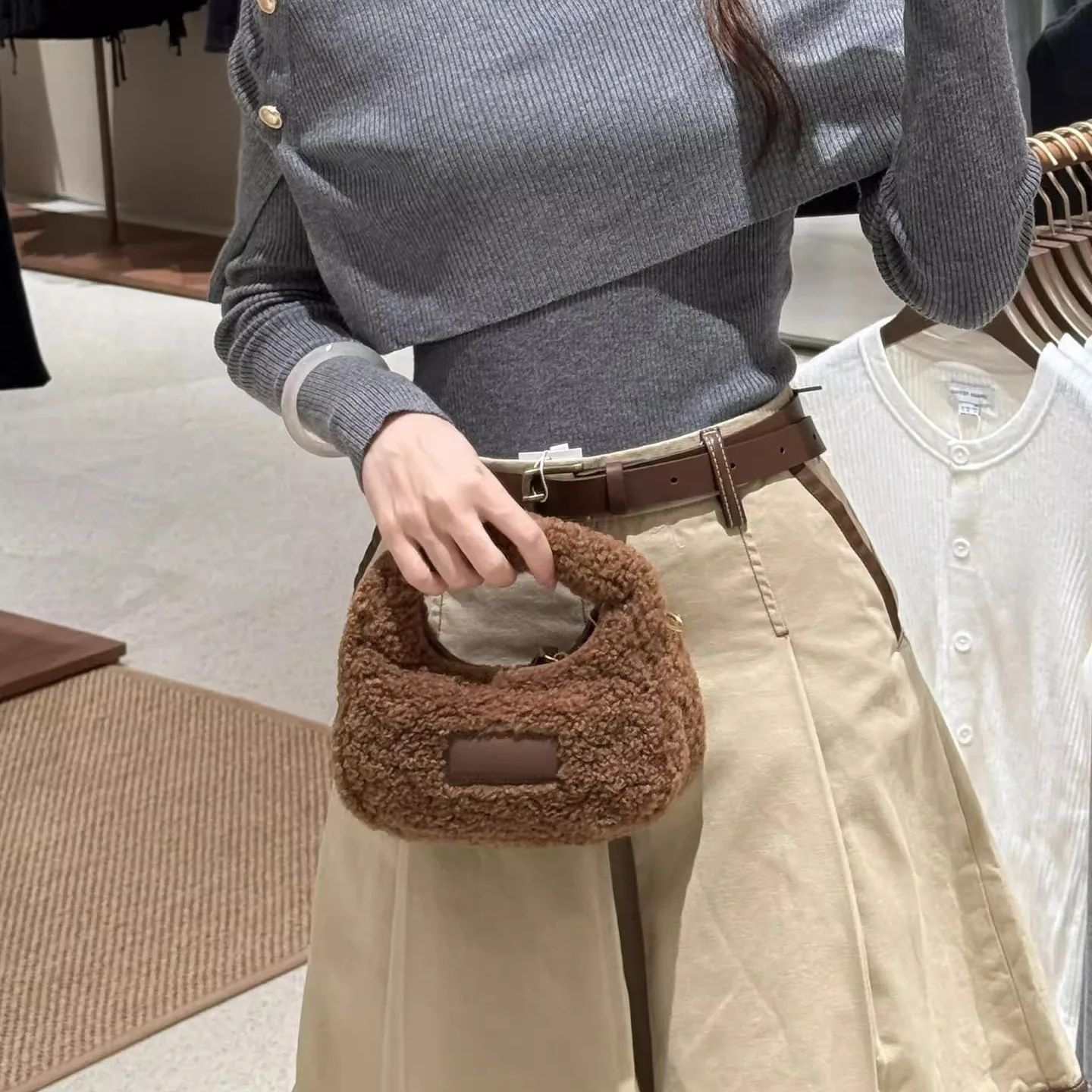 Half Moon Design Lamb Wool Han - Half Moon Bag Suede review and price