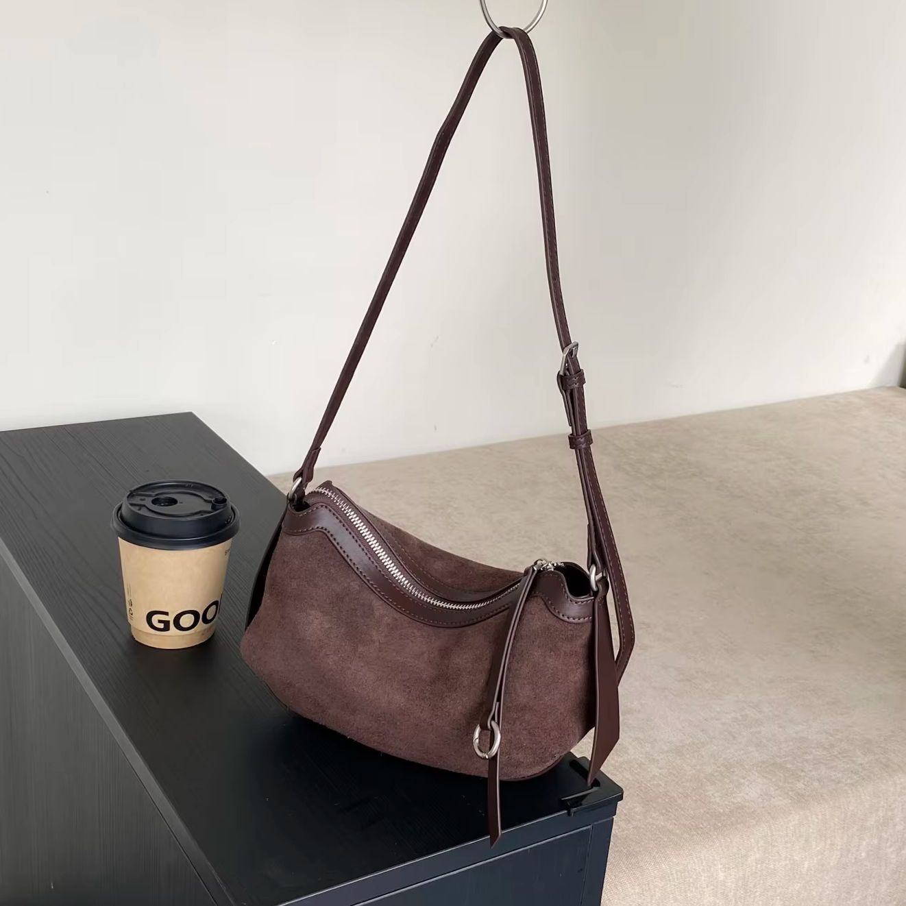 Matte Suede Genuine Leather Ho - Half Moon Bag Suede review and price