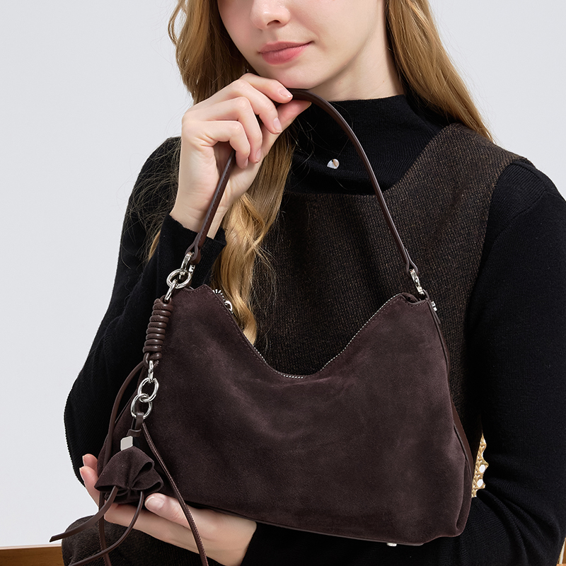 Retro Frosted Genuine Leather  - Half Moon Bag Suede review and price