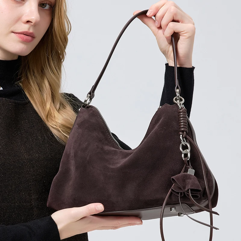 Retro Frosted Genuine Leather  - Half Moon Bag Suede review and price