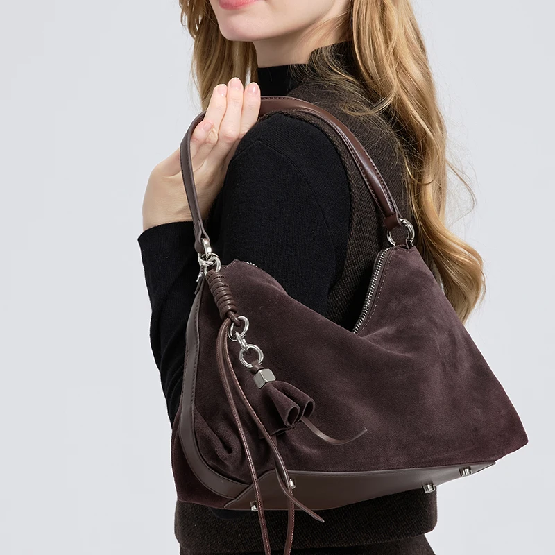 Retro Frosted Genuine Leather  - Half Moon Bag Suede review and price