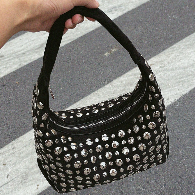 Fashion Studded Shoulder Bag F - Half Moon Bag Suede review and price