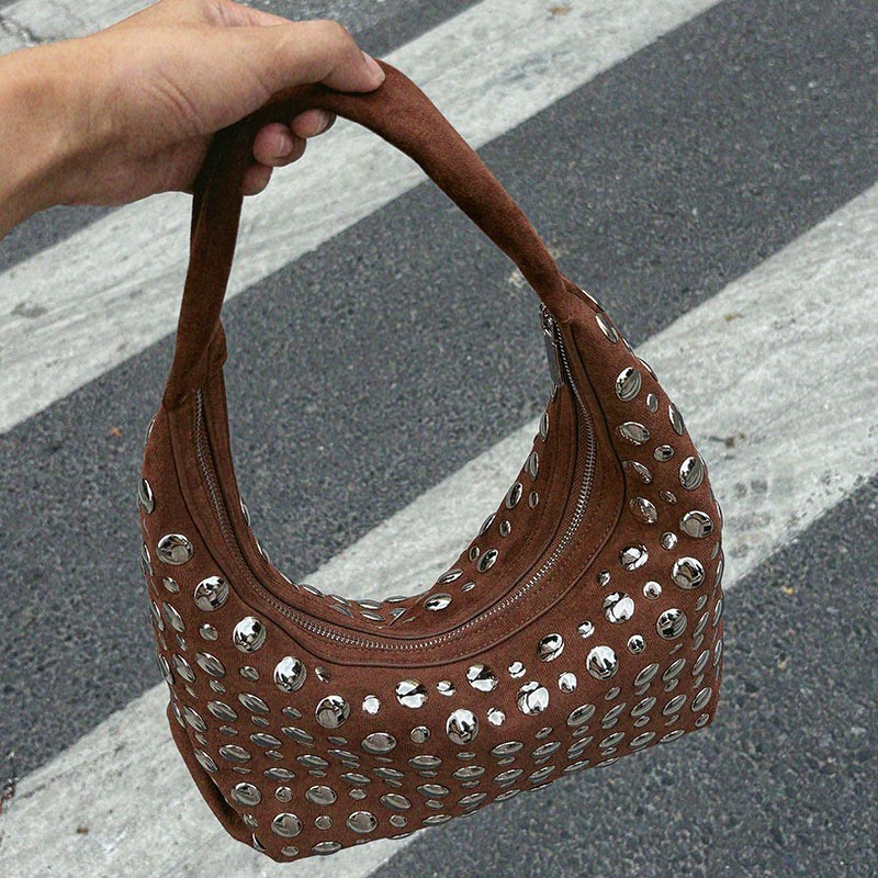 Fashion Studded Shoulder Bag F - Half Moon Bag Suede review and price